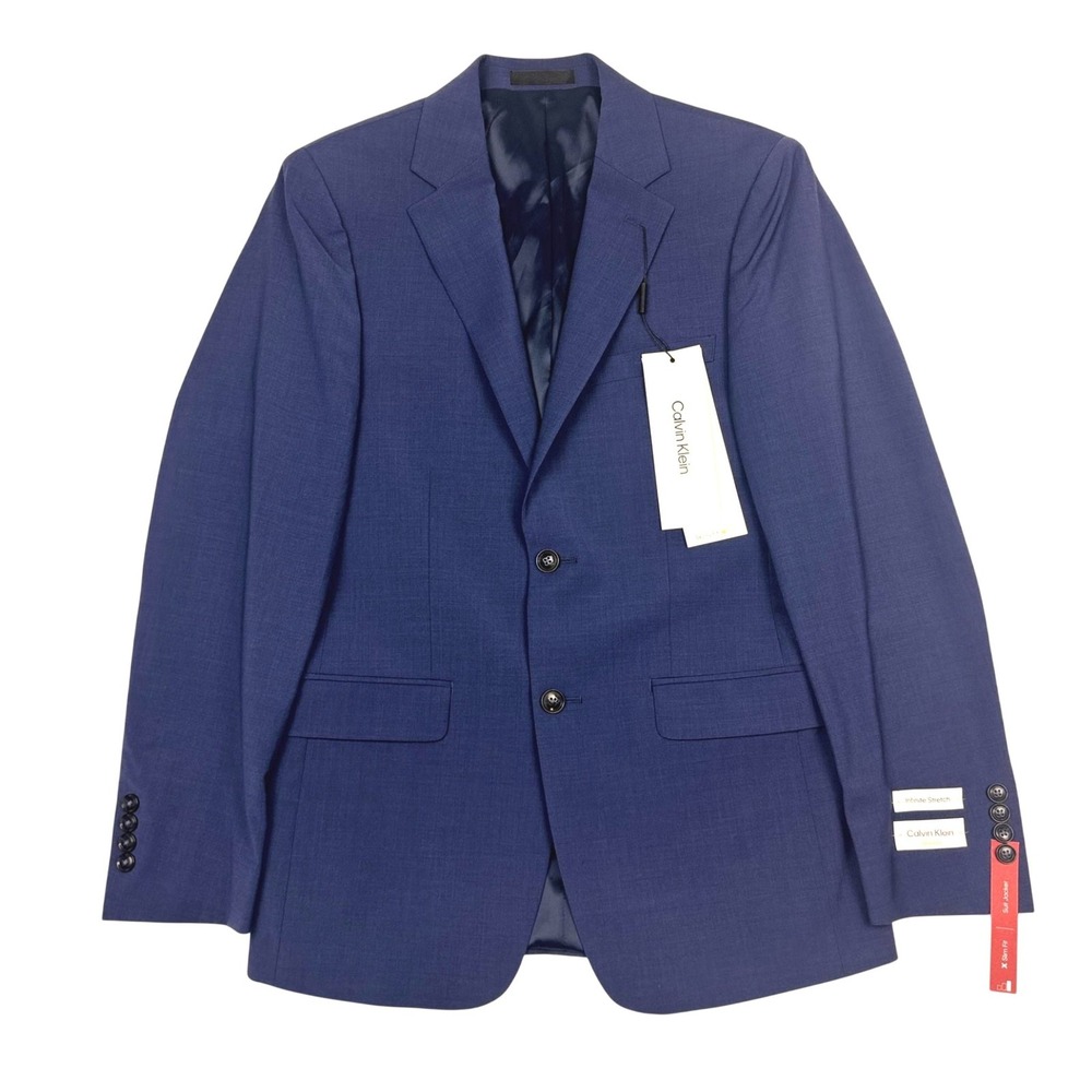 $450 Calvin Klein Suit Jacket Mens 40 R Blue Infinite Stretch Extra-Slim Fit